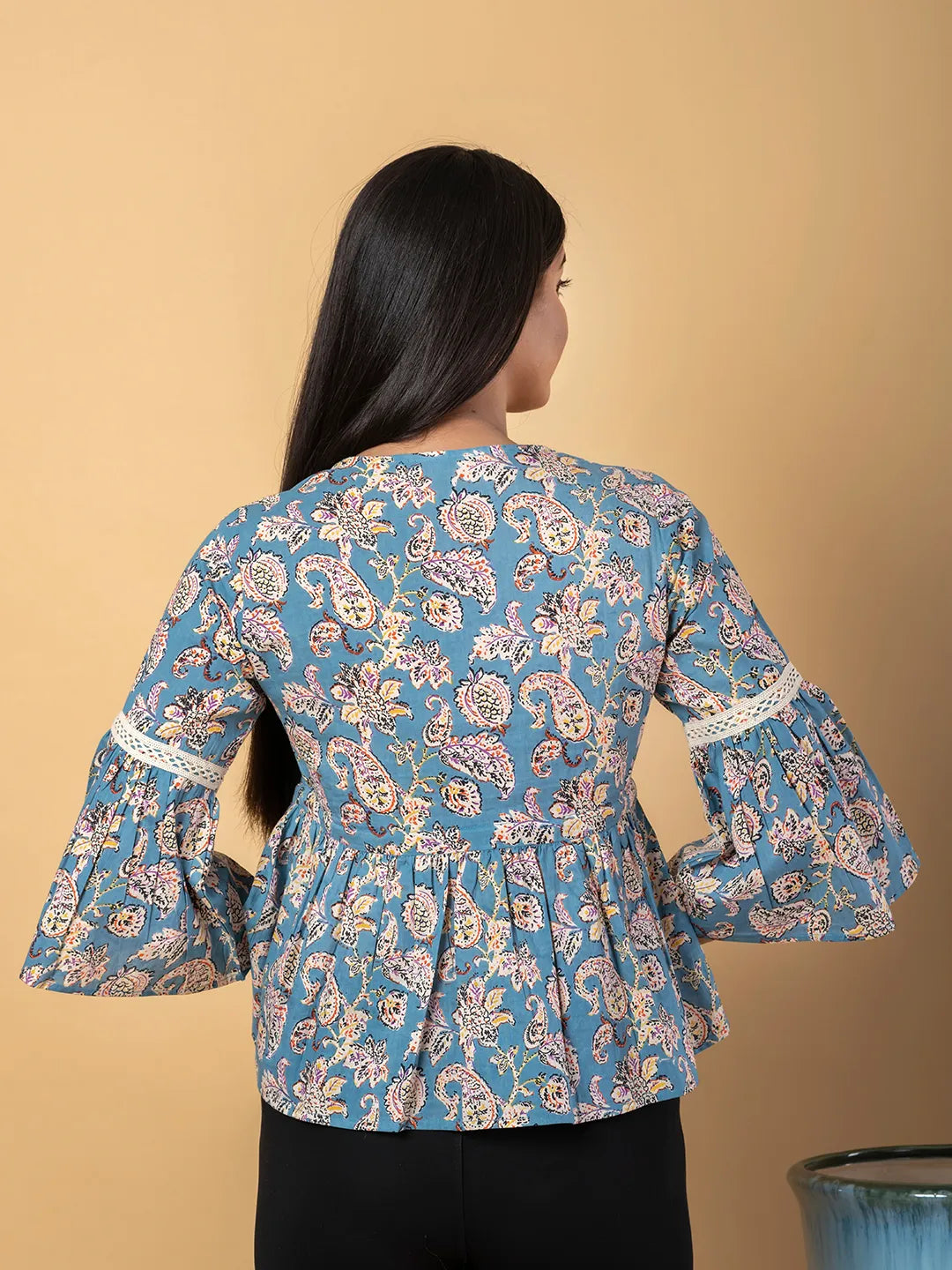 Jaitpuriya Women Sky Blue Cotton Peplum Top