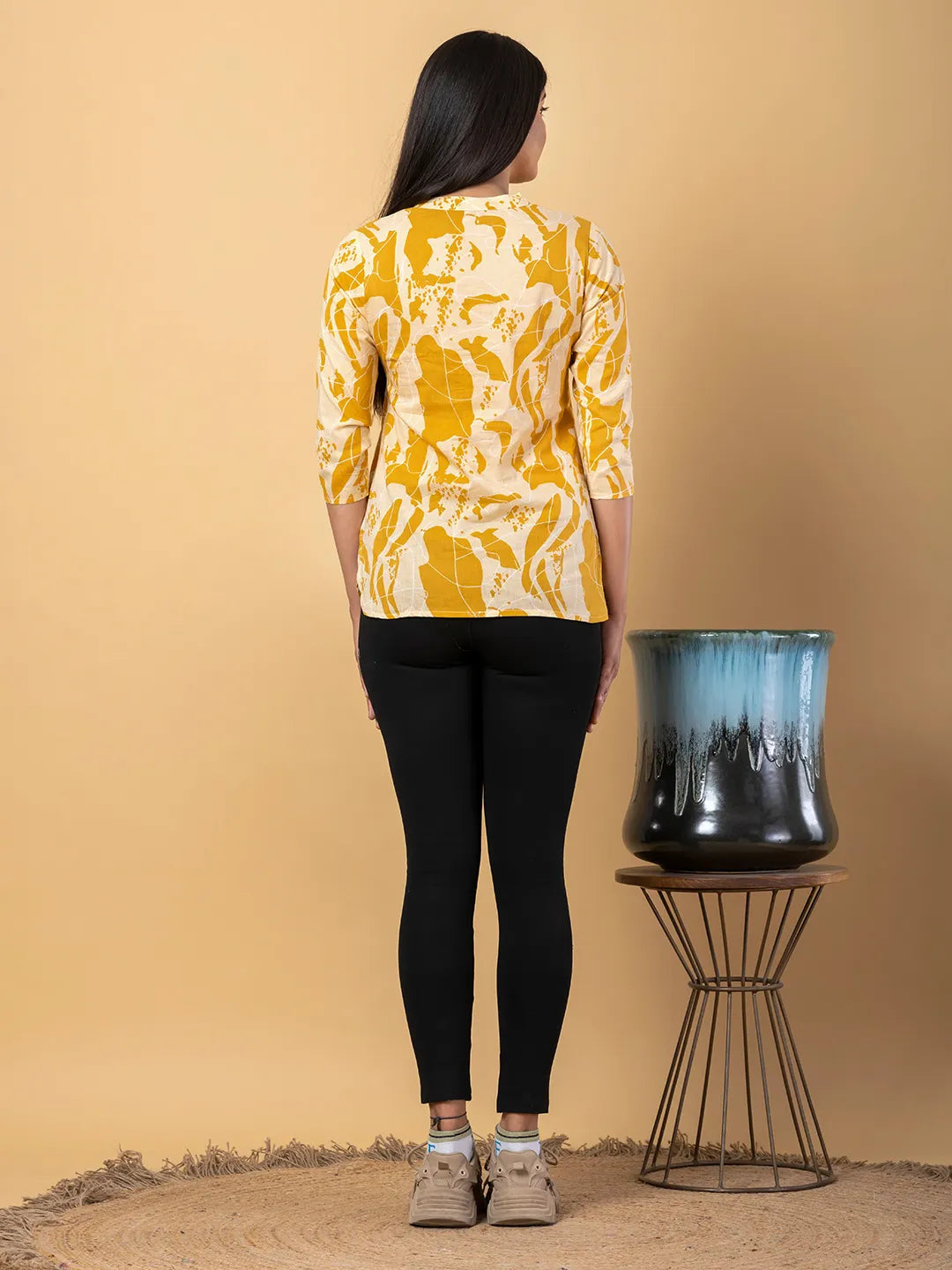 Jaitpuriya Women Mustard Cotton Ragular Top