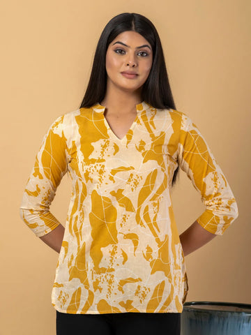Jaitpuriya Women Mustard Cotton Ragular Top