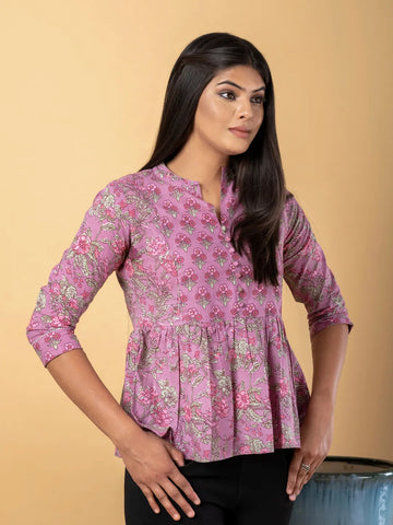 Jaitpuriya Women Mauve Cotton Peplum Top