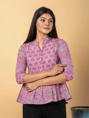 Jaitpuriya Women Mauve Cotton Peplum Top