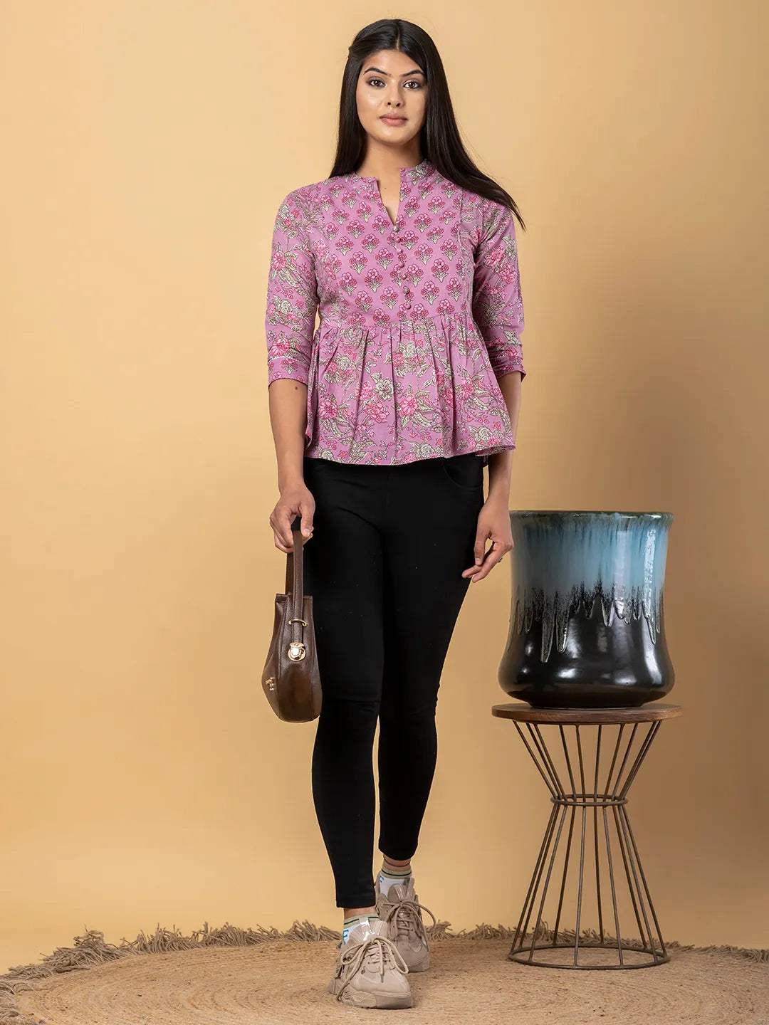 Jaitpuriya Women Mauve Cotton Peplum Top