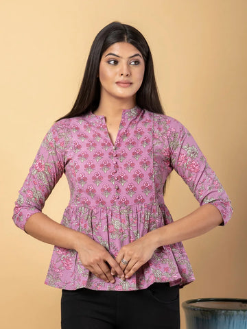 Jaitpuriya Women Mauve Cotton Peplum Top