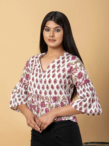 Jaitpuriya Women White Cotton Crop Top