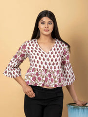 Jaitpuriya Women White Cotton Crop Top