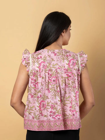 Jaitpuriya Women Baby Pink Cotton Peplum Top
