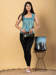 Jaitpuriya Women Teal Blue Cotton Styled Back Top