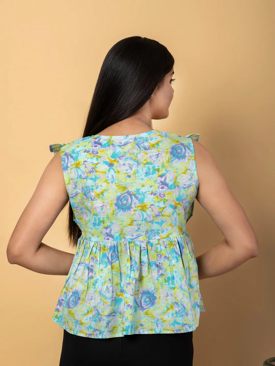 Jaitpuriya Women Sea Green Cotton Empire Top