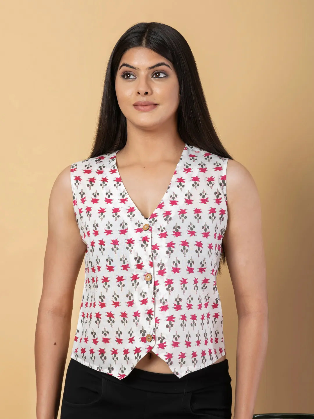 Jaitpuriya Women White Cotton Vest Top