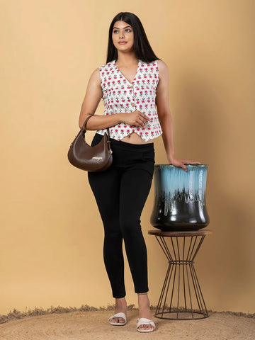 Jaitpuriya Women White Cotton Vest Top