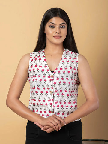 Jaitpuriya Women White Cotton Vest Top