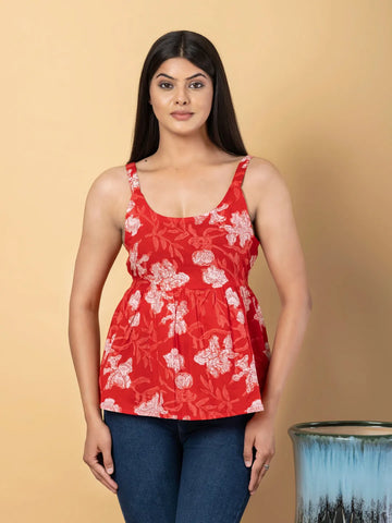 Jaitpuriya Women Red Cotton Peplum Top