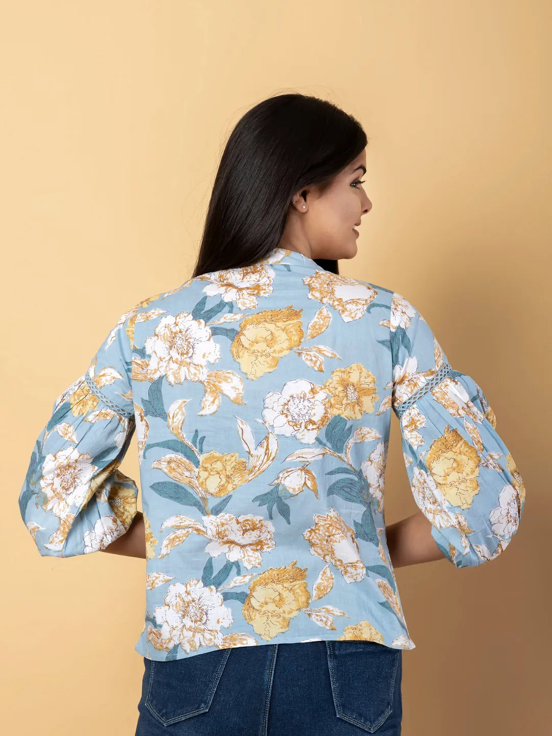 Jaitpuriya Women Sky Blue Cotton Ragular Top