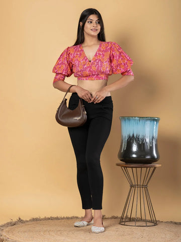 Jaitpuriya Women Pink Cotton Crop Top