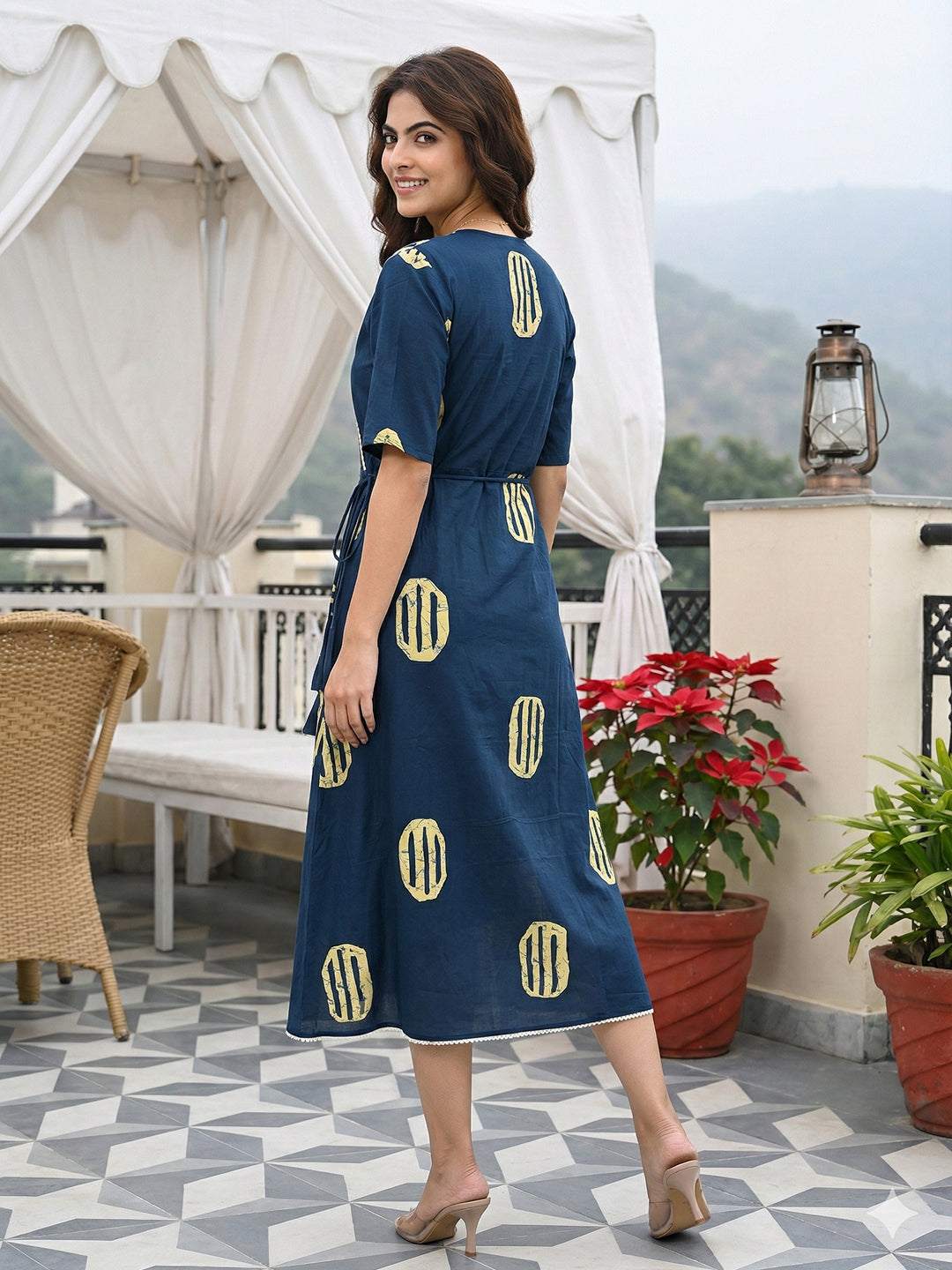 Jaitpuriya Blue Pure Cotton Fit & flare Angrakha Dresses