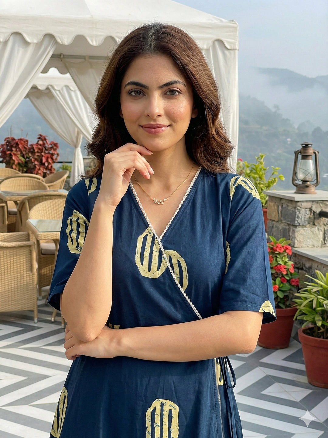 Jaitpuriya Blue Pure Cotton Fit & flare Angrakha Dresses
