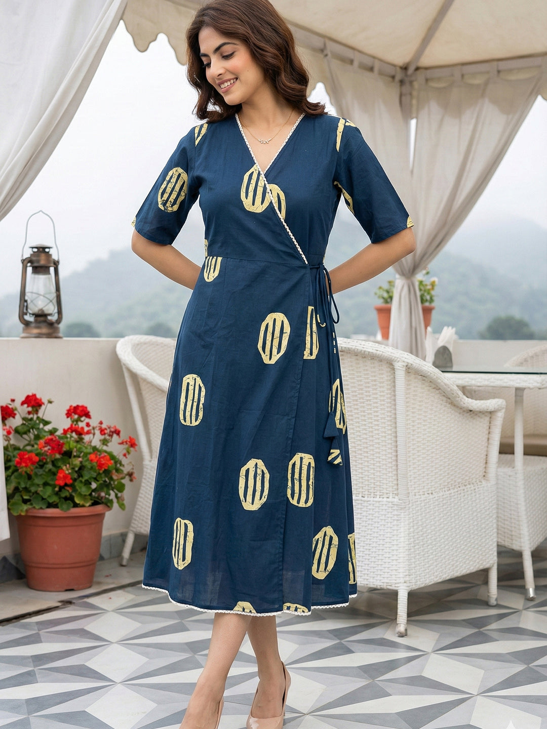 Jaitpuriya Blue Pure Cotton Fit & flare Angrakha Dresses