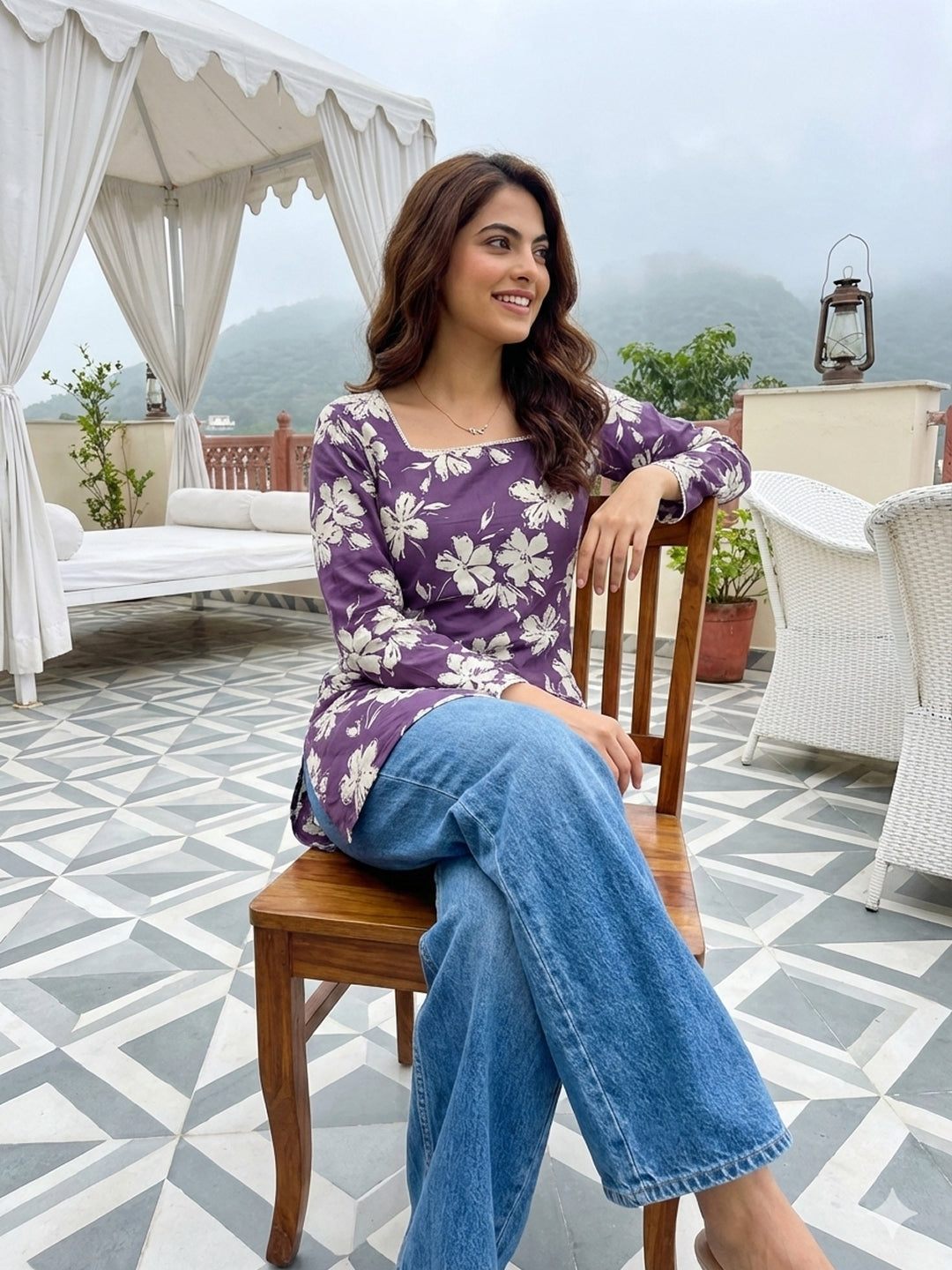 Jaitpuriya Purple Pure Cotton Straight Regular Kurti
