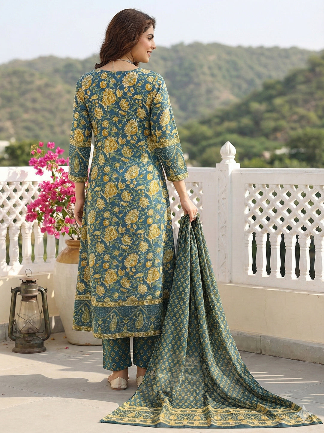 Jaitpuriya Green Pure Cotton A-line Regular Kurta Set