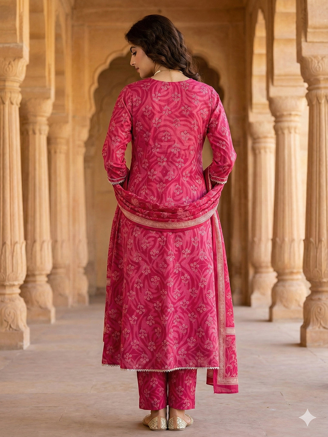 Jaitpuriya Pink Pure Cotton A-line Regular Kurta Set