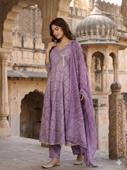 Jaitpuriya Light Purple Pure Cotton Anarkali Angrakha Kurta Set