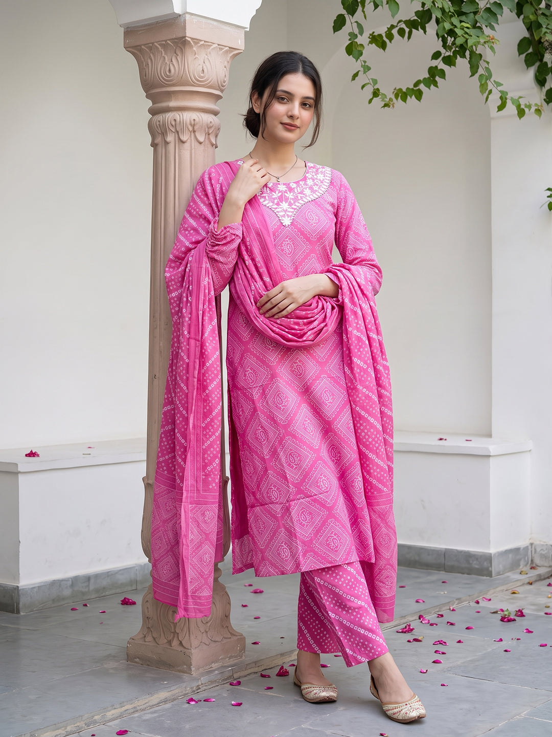 Pink Pure Cotton Straight Regular Kurta Set