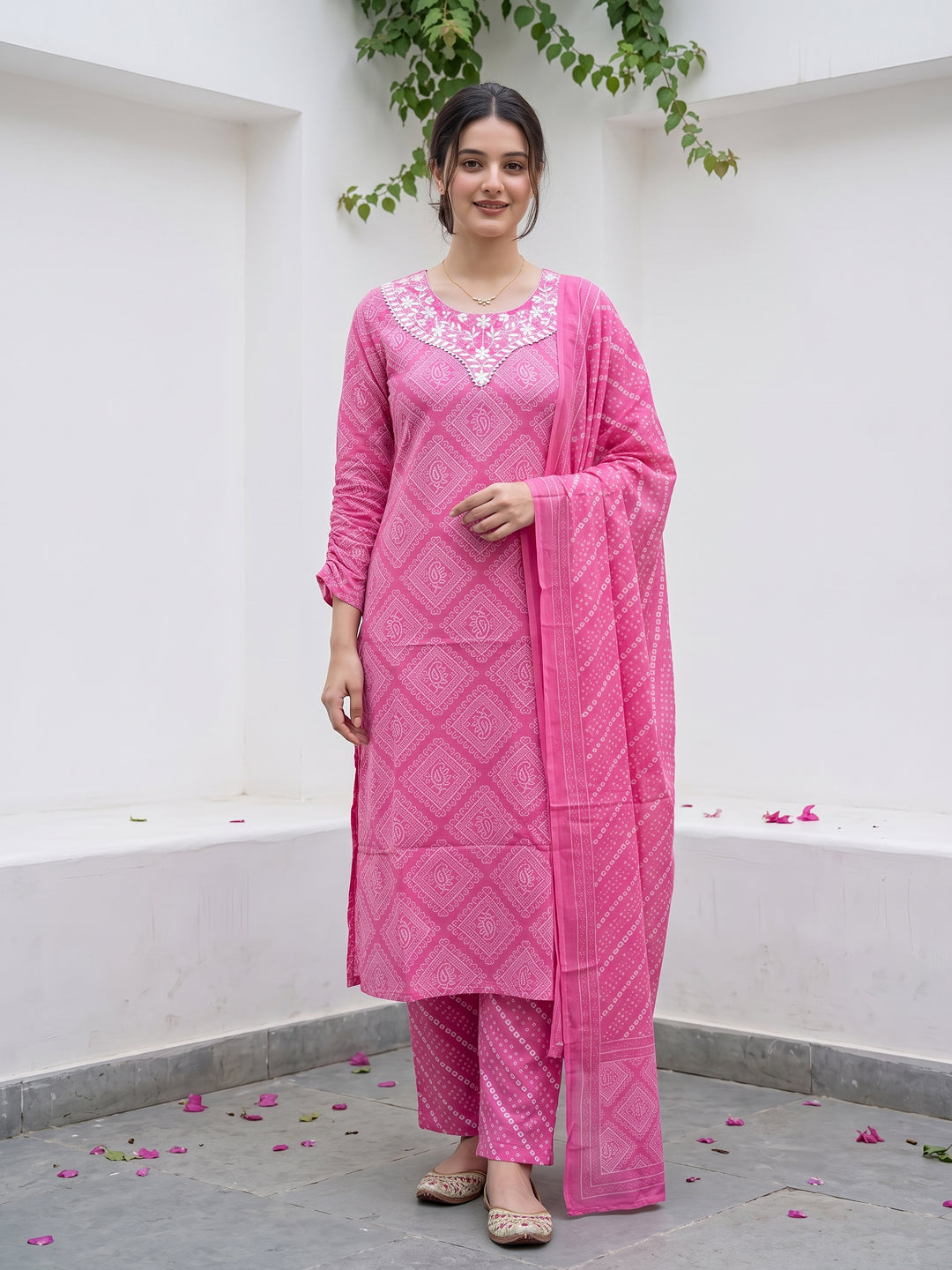 Pink Pure Cotton Straight Regular Kurta Set