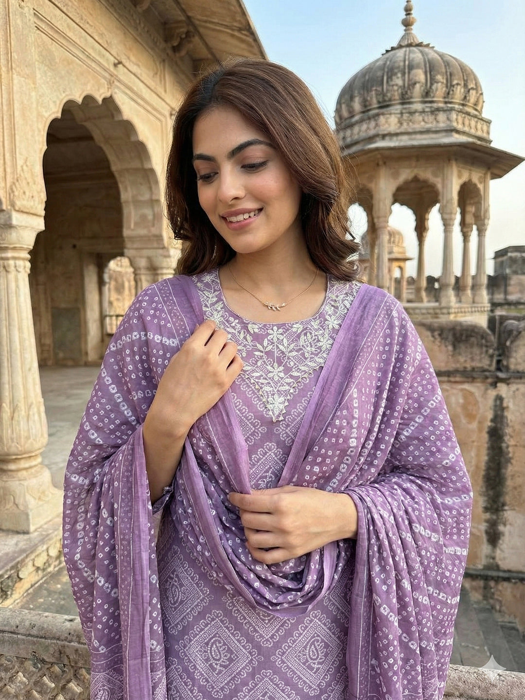 Jaitpuriya Light Purple Pure Cotton Straight Regular Kurta Set