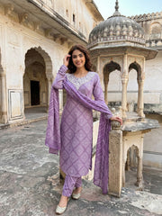 Jaitpuriya Light Purple Pure Cotton Straight Regular Kurta Set