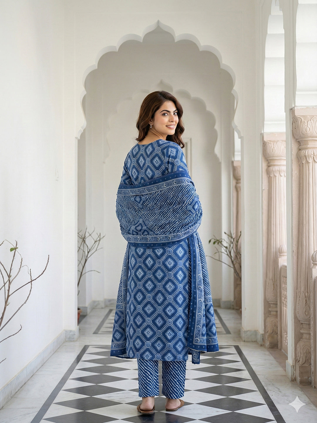Jaitpuriya Blue Pure Cotton Straight Regular Kurta Set