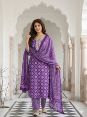 Jaitpuriya Purple Pure Cotton Straight Regular Kurta Set
