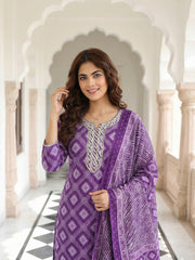Jaitpuriya Purple Pure Cotton Straight Regular Kurta Set