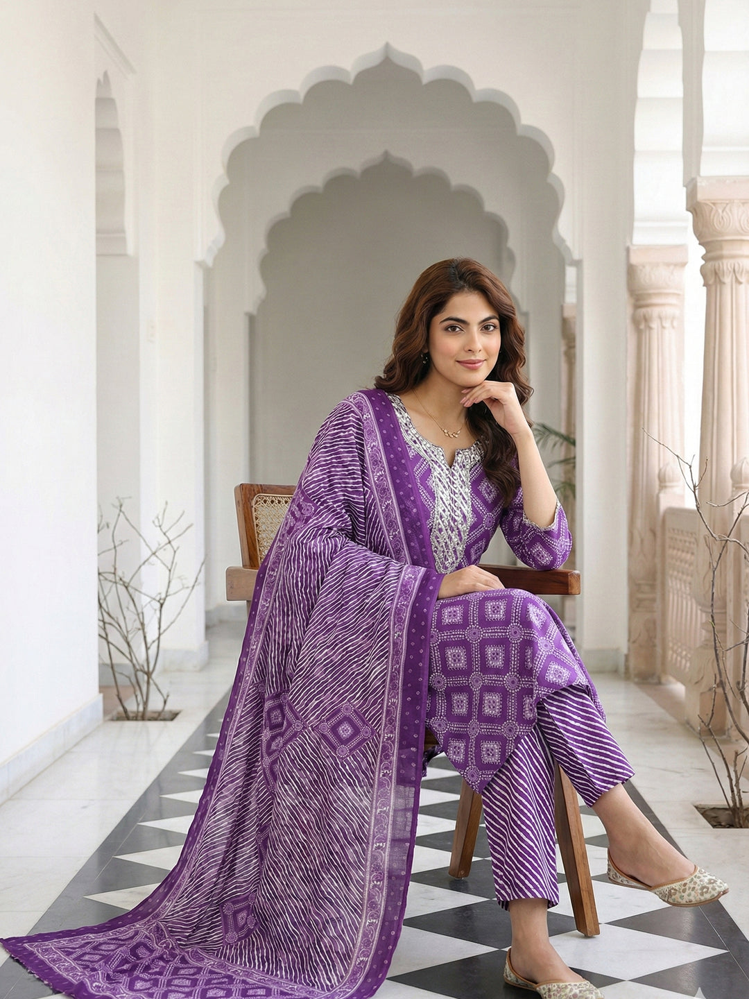 Jaitpuriya Purple Pure Cotton Straight Regular Kurta Set