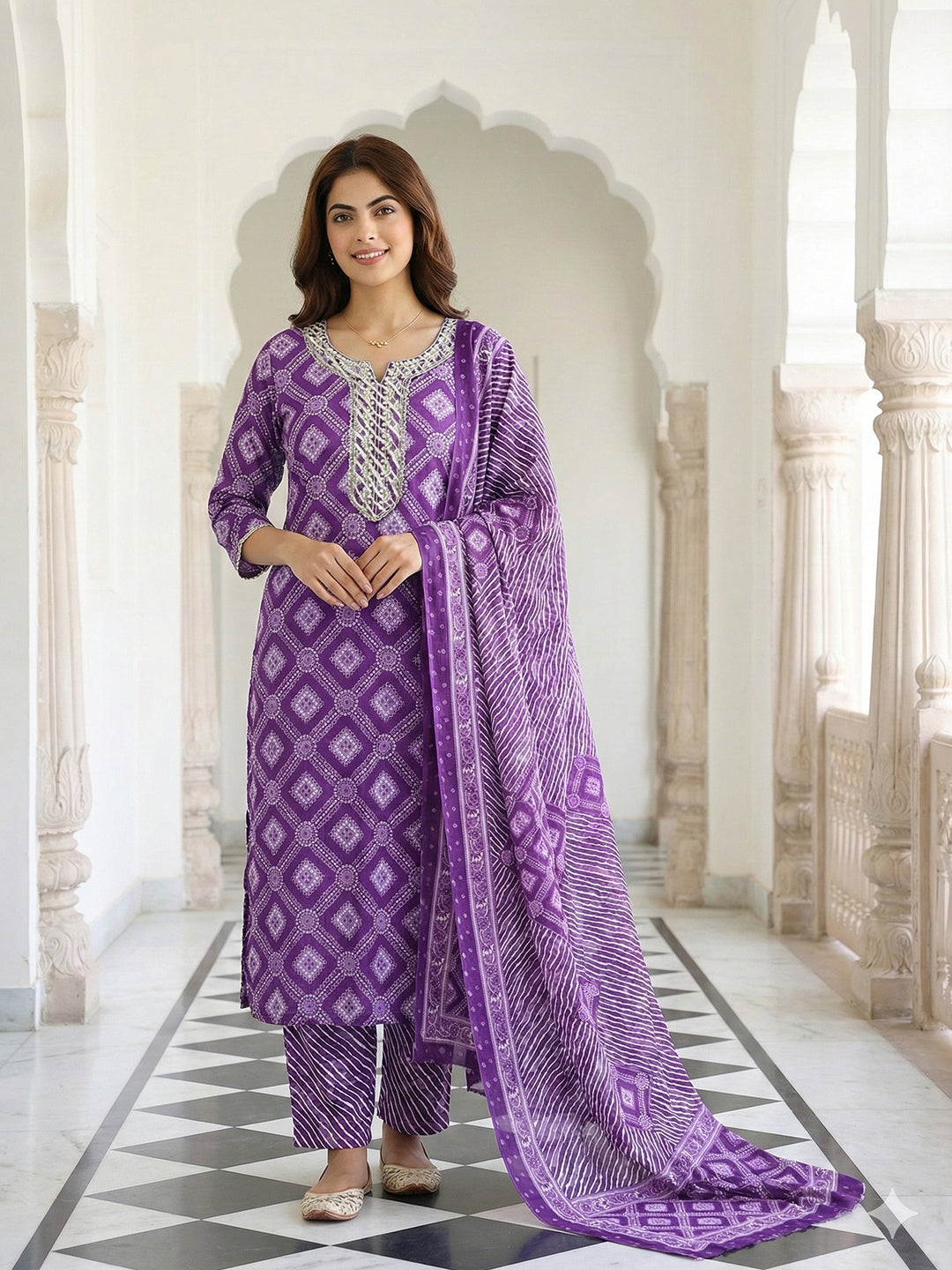 Jaitpuriya Purple Pure Cotton Straight Regular Kurta Set