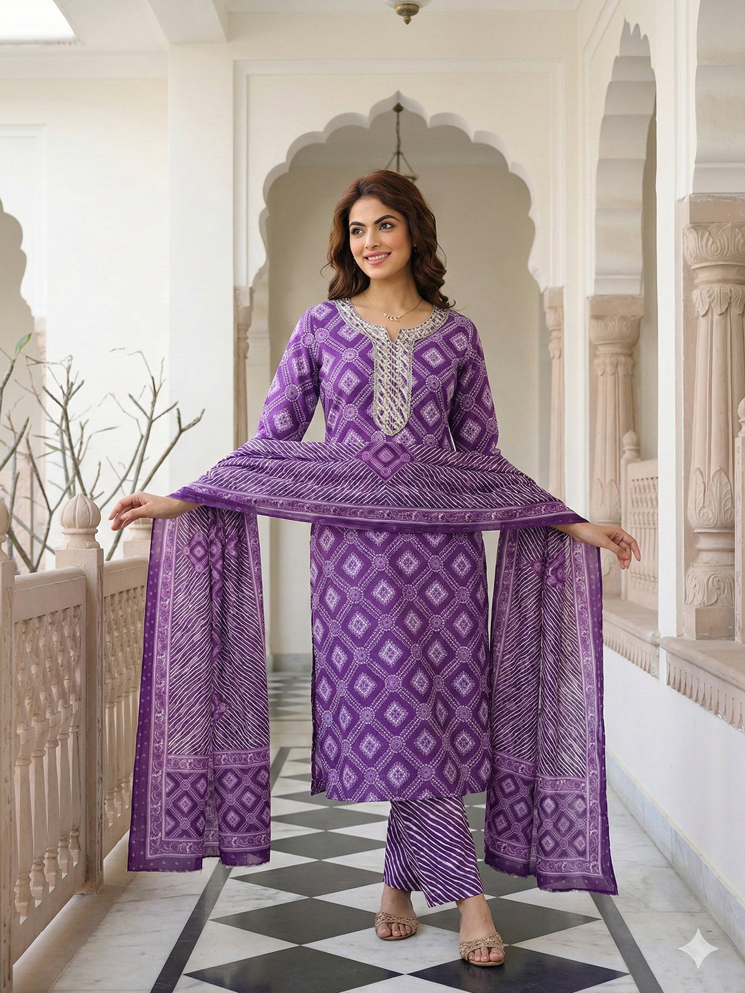 Jaitpuriya Purple Pure Cotton Straight Regular Kurta Set