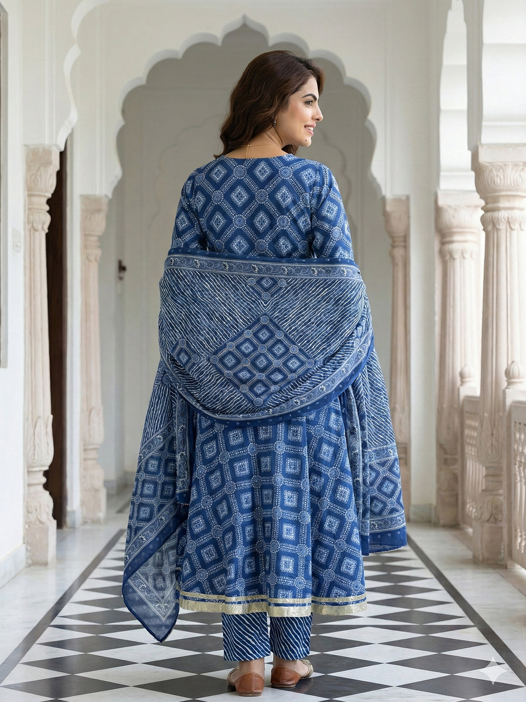 Jaitpuriya Blue Pure Cotton Anarkali Regular Kurta Set