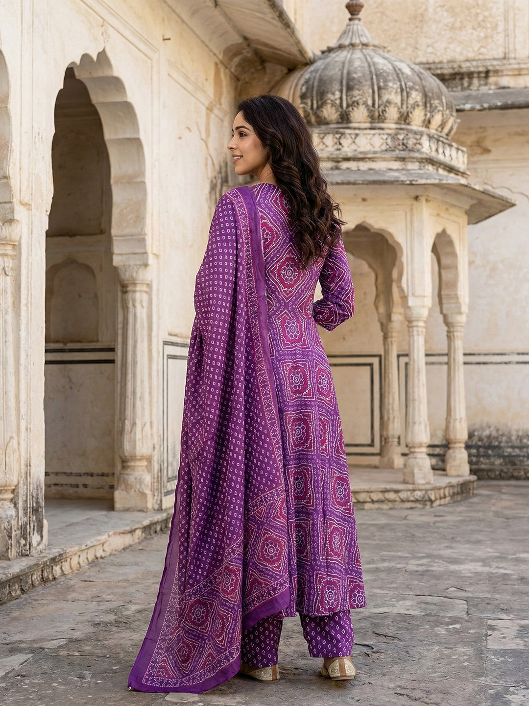 Jaitpuriya Purple Pure Cotton Anarkali Regular Kurta Set
