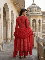 Jaitpuriya Red Pure Cotton Anarkali Regular Kurta Set