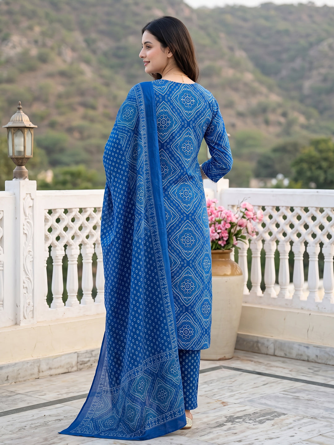 Blue Pure Cotton Straight Regular Kurta Set
