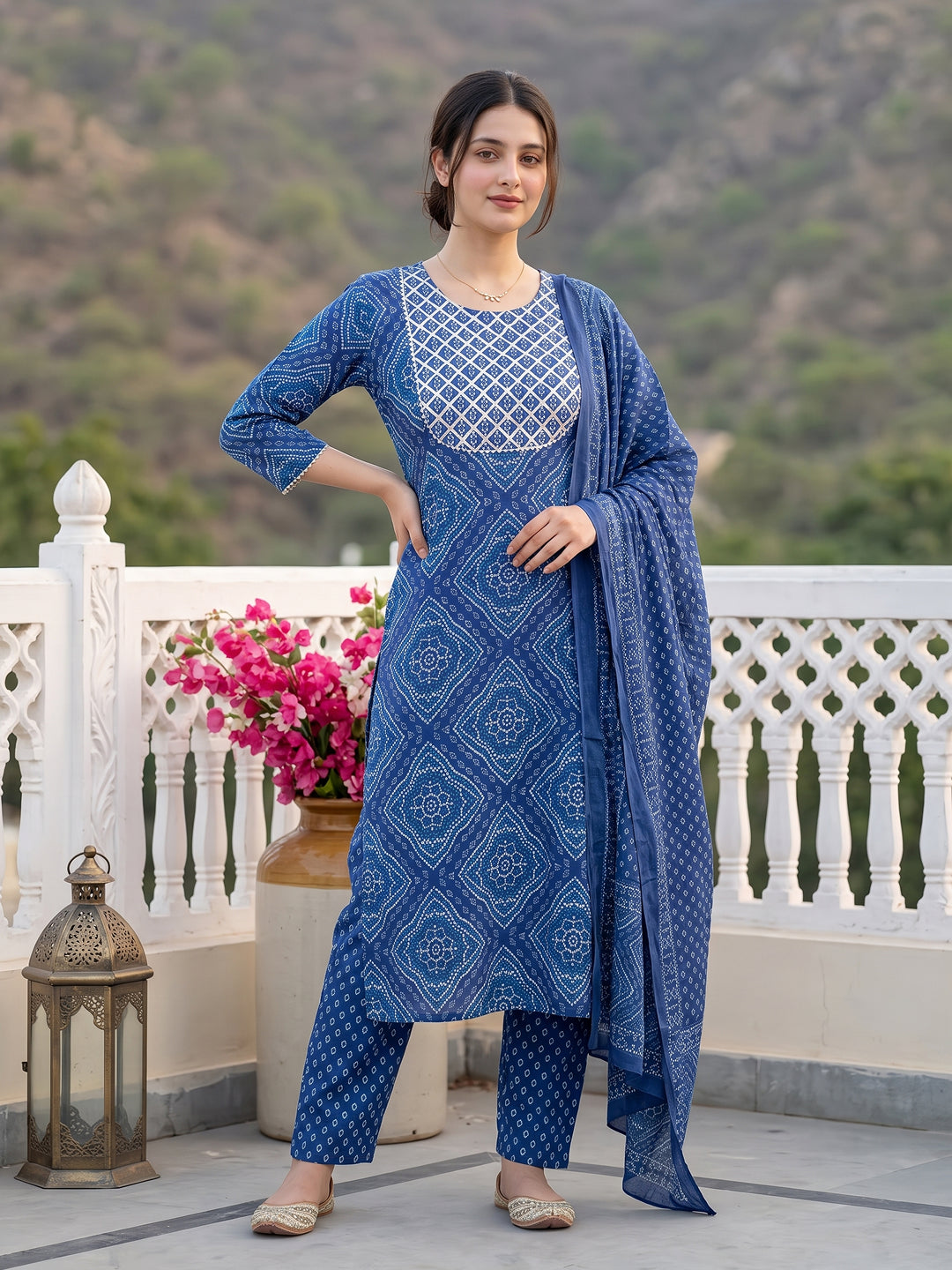 Blue Pure Cotton Straight Regular Kurta Set