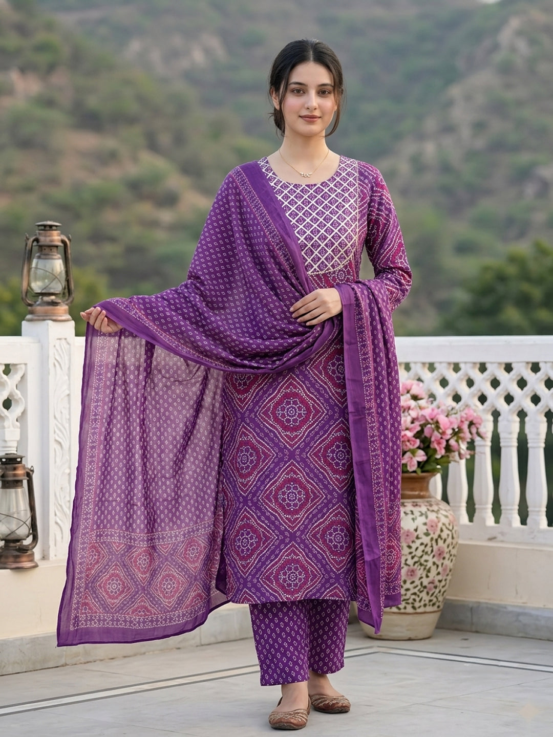 Purple Pure Cotton Straight Regular Kurta Set