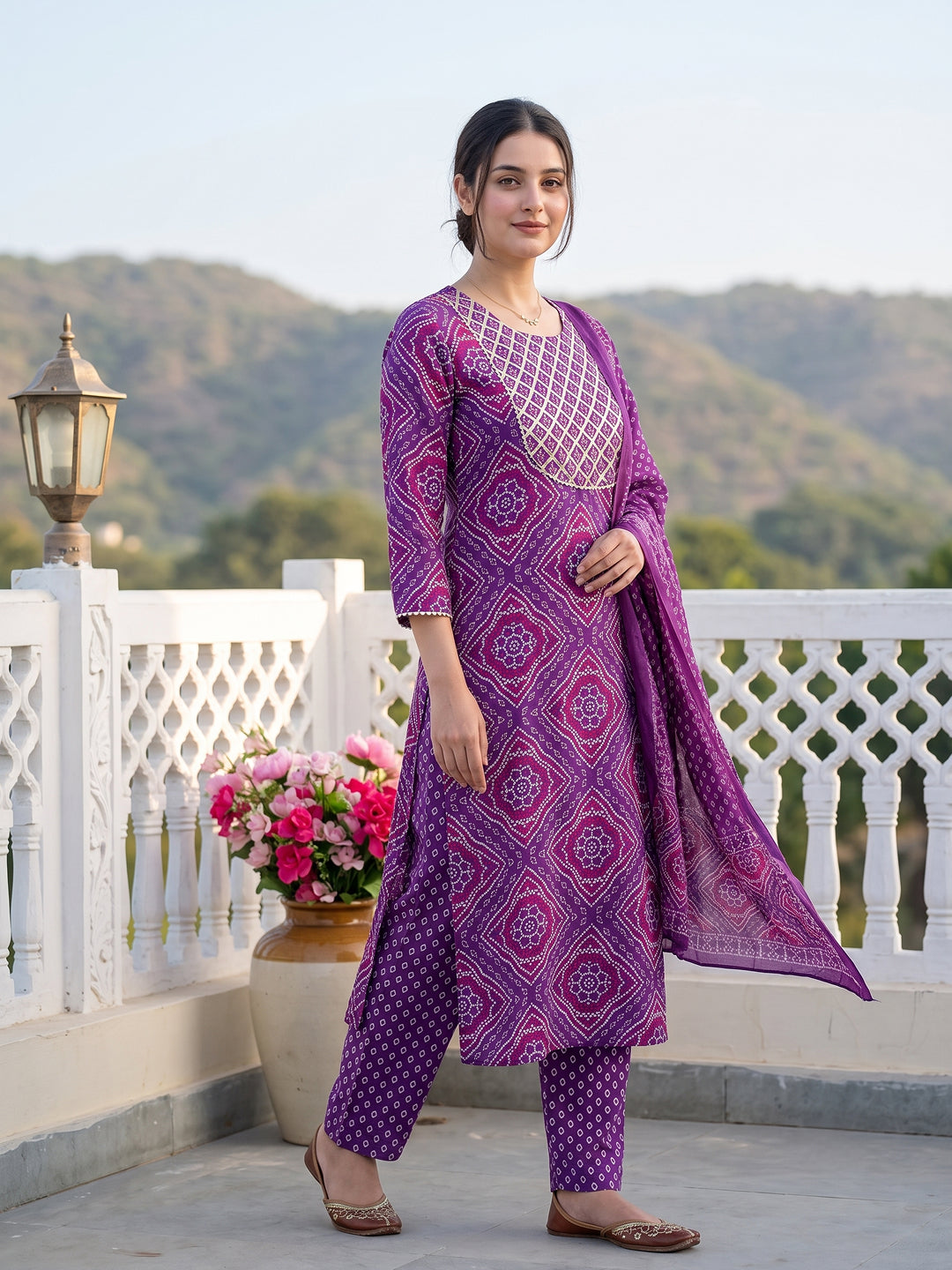 Purple Pure Cotton Straight Regular Kurta Set