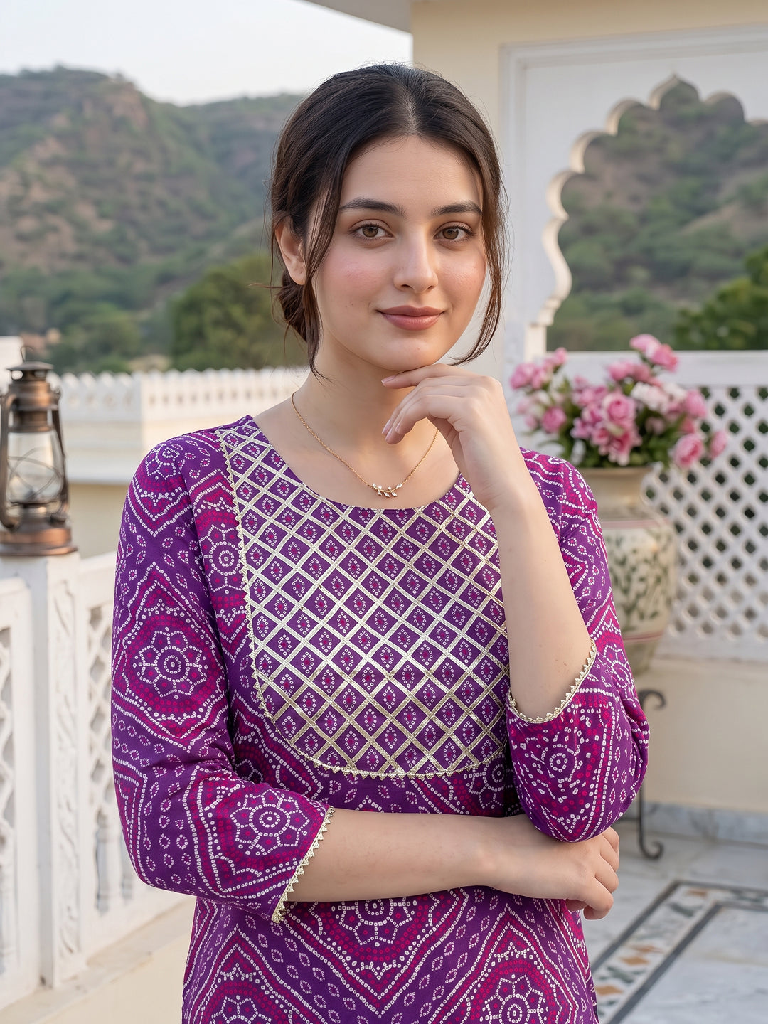 Purple Pure Cotton Straight Regular Kurta Set