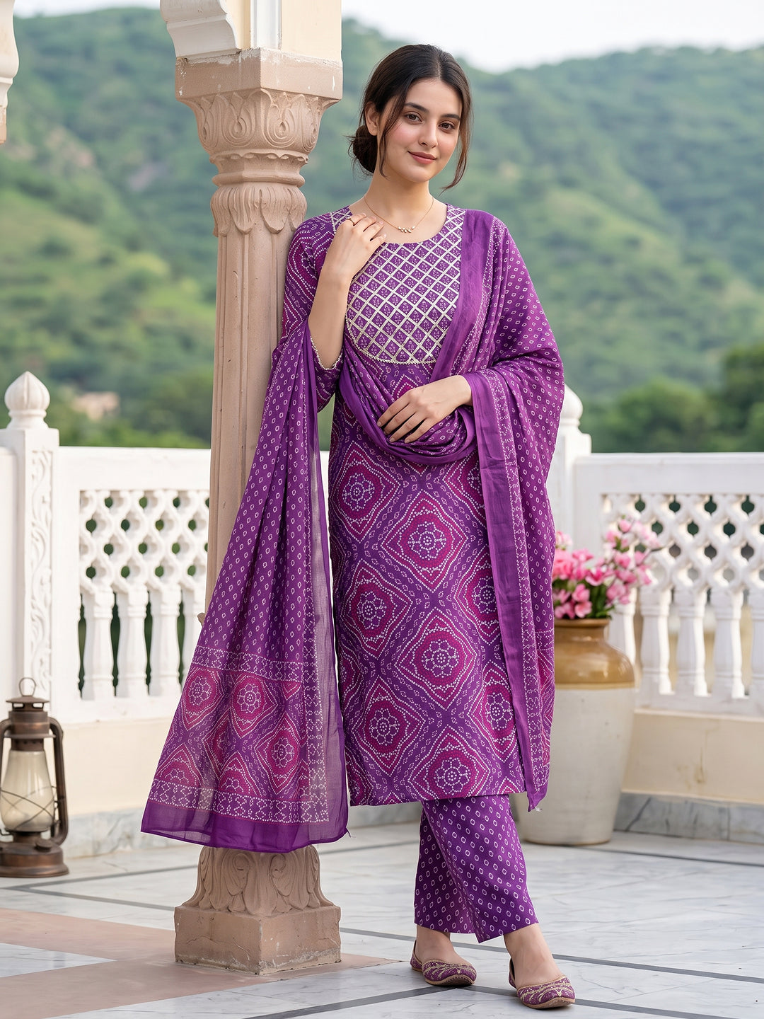 Purple Pure Cotton Straight Regular Kurta Set