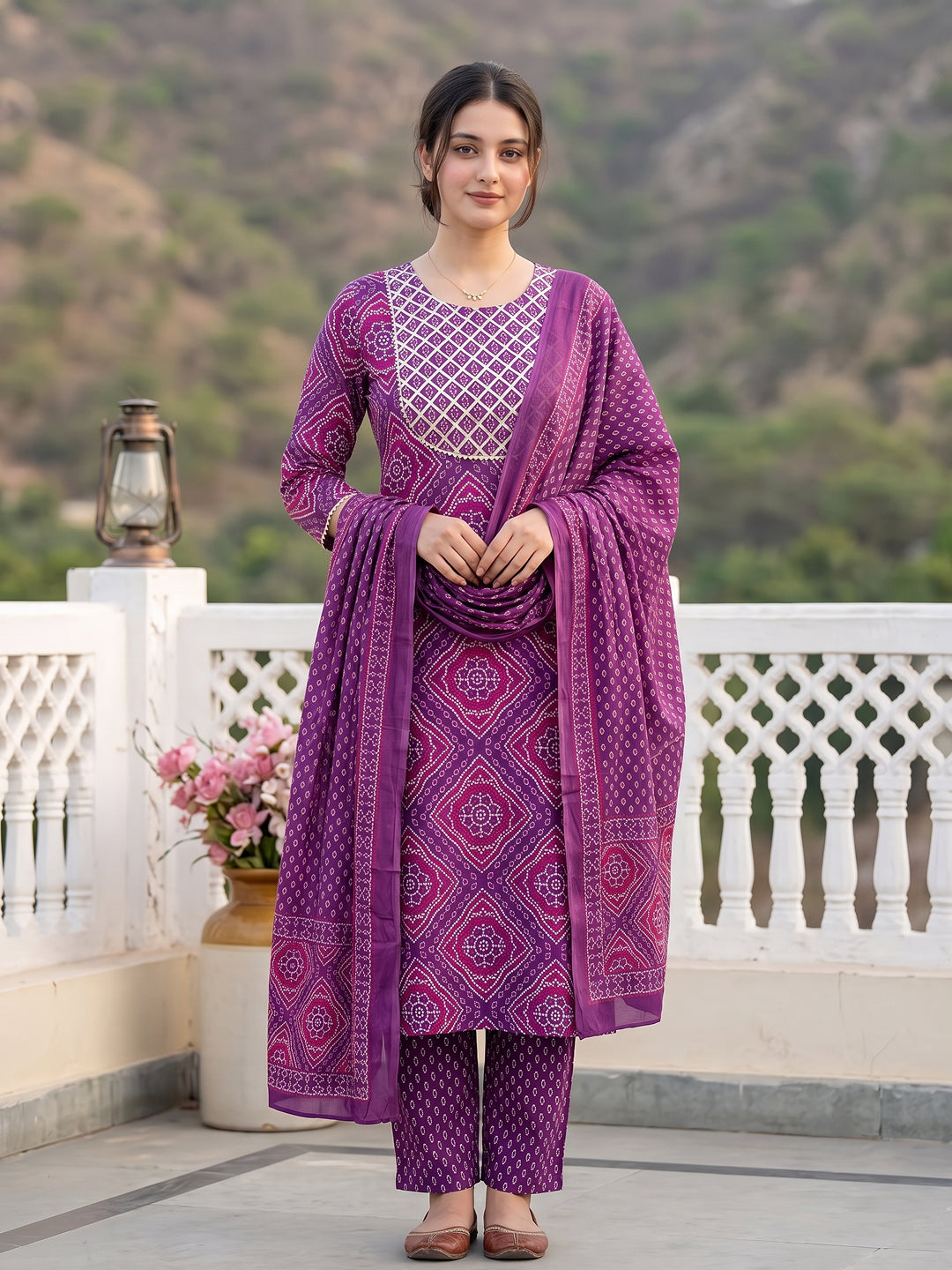 Purple Pure Cotton Straight Regular Kurta Set