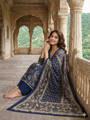 Jaitpuriya Blue Pure Cotton Anarkali Angrakha Kurta Set