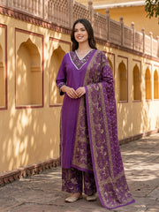 Purple Pure Cotton Straight Regular Kurta Set