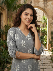 Jaitpuriya Grey Pure Cotton Straight Regular Kurta Set