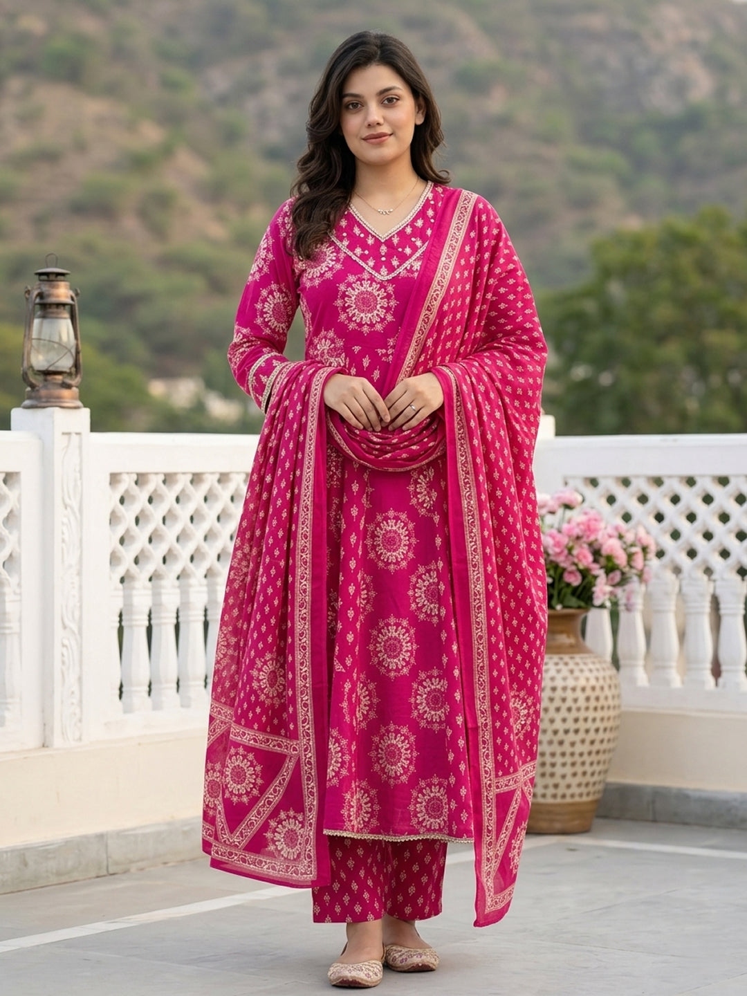 Pink Pure Cotton Anarkali Regular Kurta Set