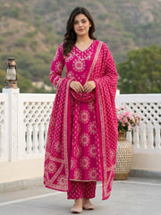 Pink Pure Cotton Anarkali Regular Kurta Set